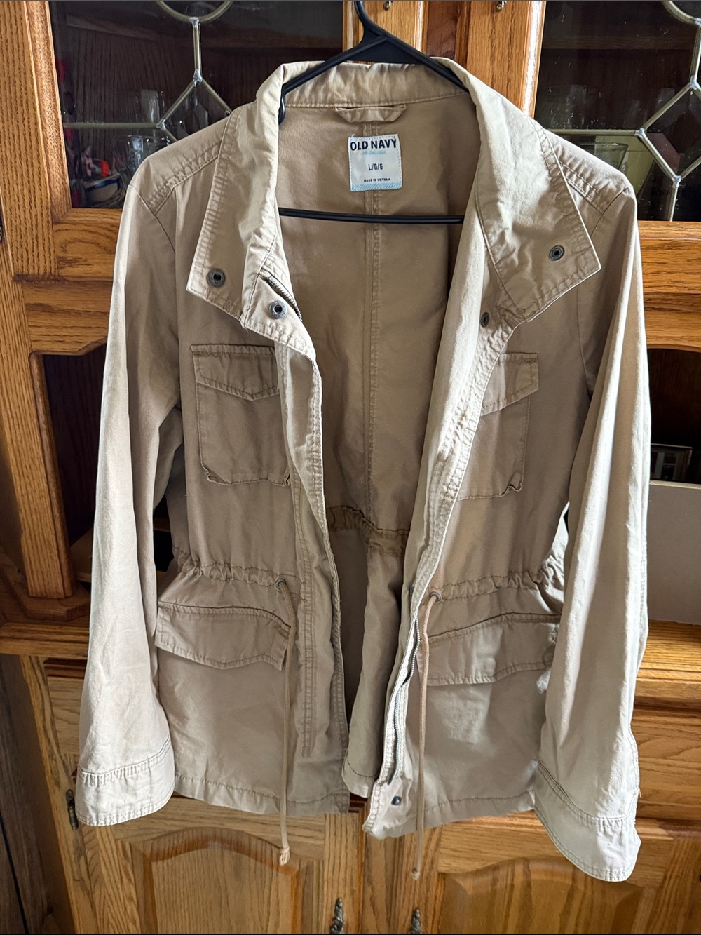 Old Navy Beige Utility Jacket with Cinch Waist size large EUC